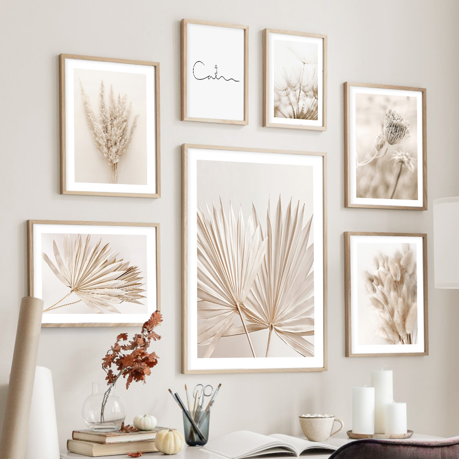 ニュートラルベージュ ボヘミアン ウォールアート 壁画 キャ - Palm Leaf Dried のレビューと価格