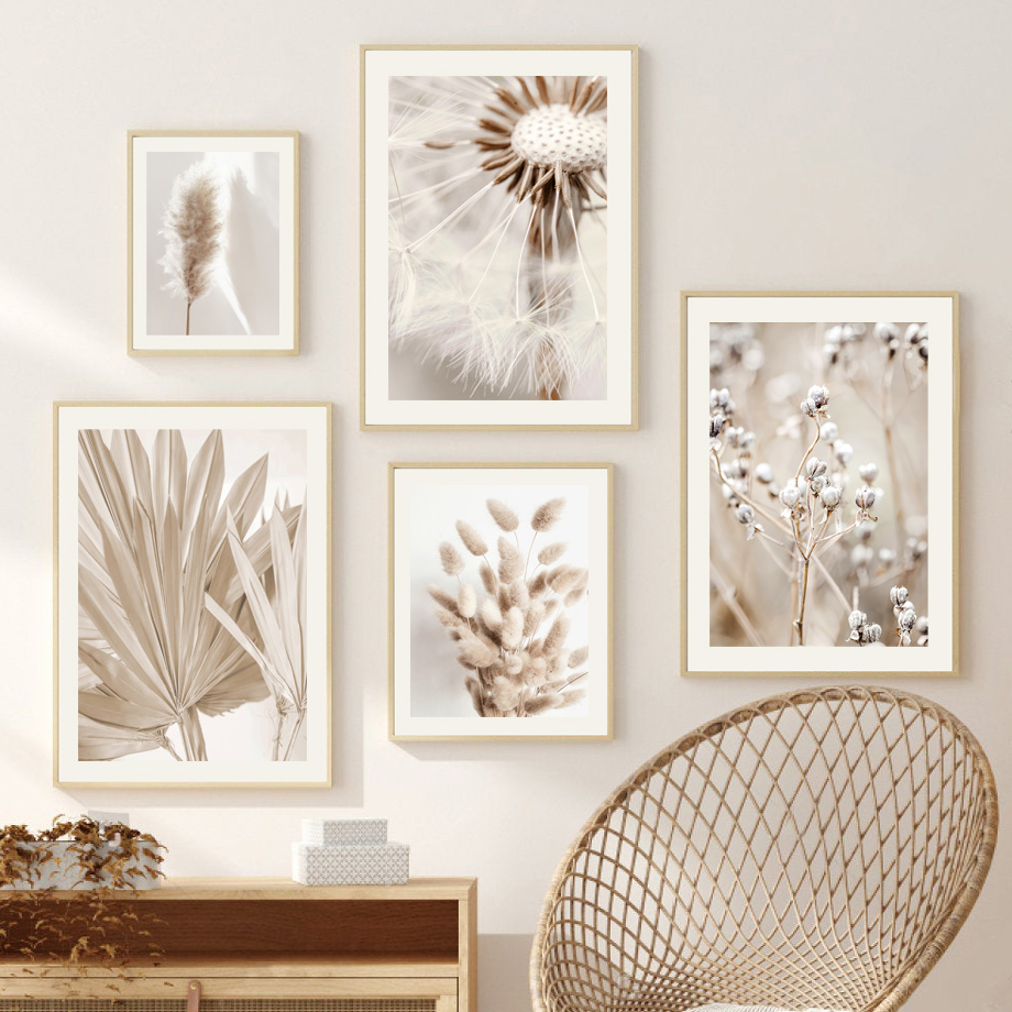 ニュートラルベージュ ボヘミアン ウォールアート キャンバス - Palm Leaf Dried のレビューと価格