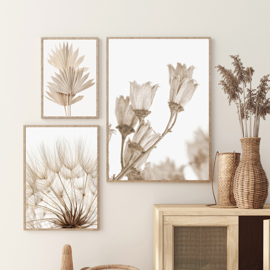ニュートラルベージュ ボヘミアン ウォールアート キャンバス - Palm Leaf Dried のレビューと価格